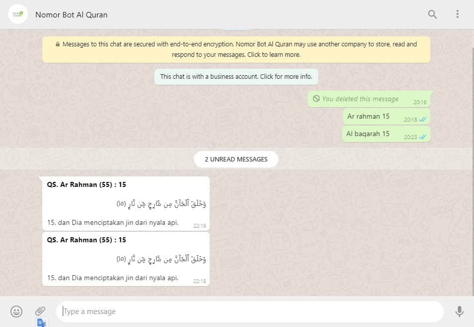 Bot Quran WhatsApp ( WA ) Baca Quran Jadi Lebih Mudah
